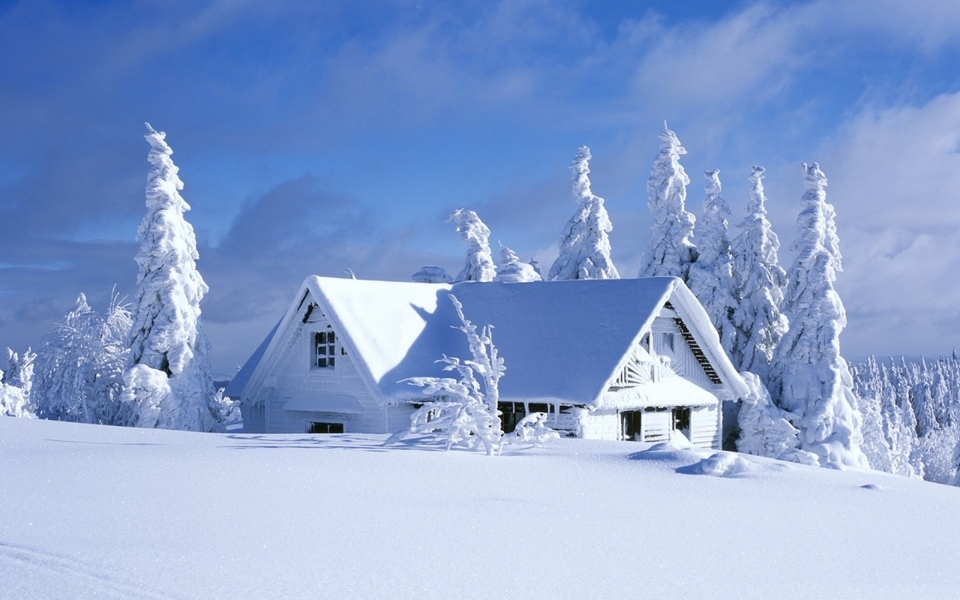 唯美冬季雪景房屋高清壁纸 唯一图库