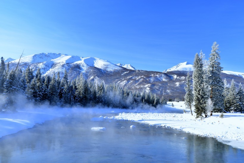 冬季漫天飘雪的北疆雪景浪漫风光壁纸 唯一图库