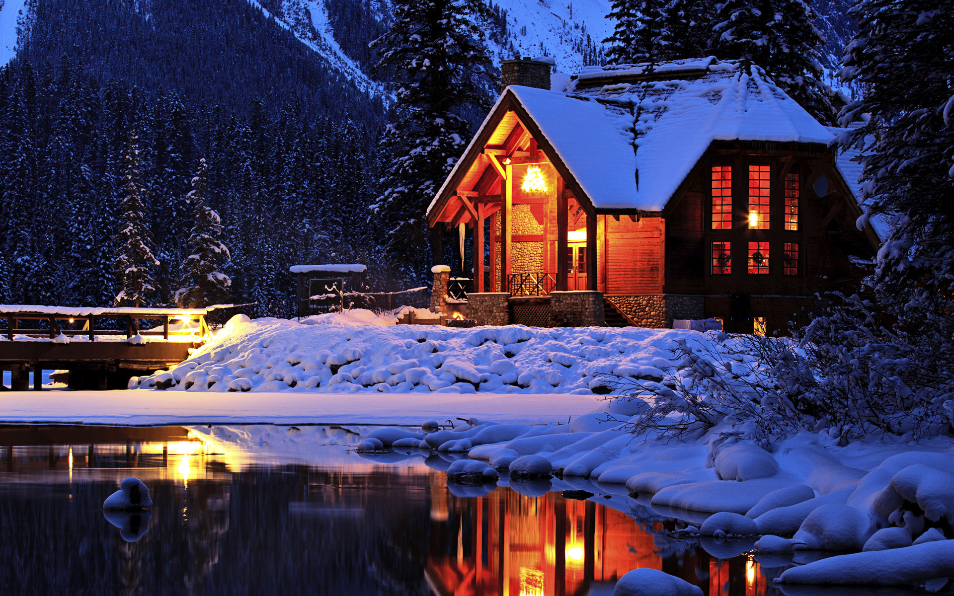 夜晚雪景壁纸冬天唯美夜晚雪景桌面壁纸 唯一图库